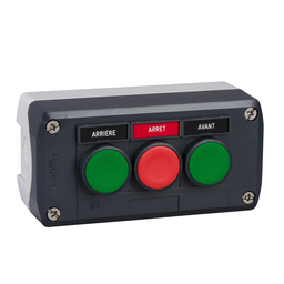 XALD311H29H7 – complete control station, Harmony XALD, dark grey, 2 green and 1 red flush pushbuttons 22 mm