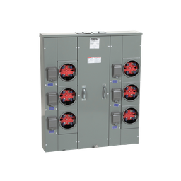 MP66125 – Meter center, MP Meter-Pak, 6 sockets, no bypass, 4 jaws, 600A bus, 125A max breaker rating, ringed