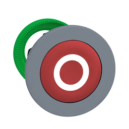 ZB5FA432C0 – Flush mounted push button head, Harmony XB5, plastic, red, 30mm, spring return, marked O, grey bezel