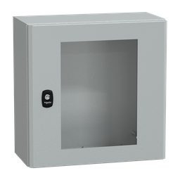 NSYS3D4420T – Wall mounted steel enclosure, PanelSeT S3D, transparent door, without mounting plate, 400x400x200mm, IP66, IK08