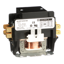 8910DP12V02Y248 – Contactor, Definite Purpose, 20A, 2 pole, 110/120VAC 50/60Hz coil, open, with cover