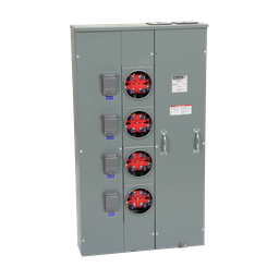 MP64200 – Meter center, MP Meter-Pak, 4 sockets, no bypass, 4 jaws, 600A bus, 200A max breaker rating, ringed