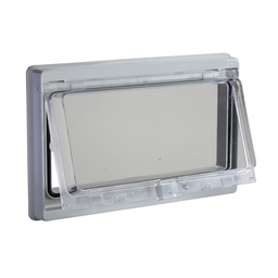 NSYMW10M – Plastic window with hinged transparent cover, L78xW180mm.