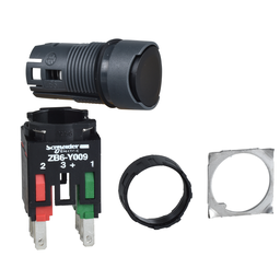 XB6AA25B – Complete push button, Harmony XB6, black flush pushbutton, 16mm, spring return, 1NO   1NC, unmarked