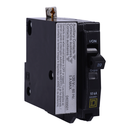 QOB1201201 – Mini circuit breaker, QO, 20A, 1 pole, 120/240VAC, 10kA, bolt on, aux switch 1B