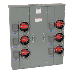 MPR66125 – Meter center, MP Meter-Pak, 6 sockets, no bypass, 5 jaws, 600A bus, 125A max breaker rating, ringless