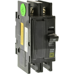 QOUQ260RP – Mini circuit breaker, QOU, 60A, 2 pole, 120/240VAC, 10kA, four point quick connect terminals, returnable packaging