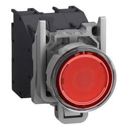 XB4BP483BM5GEX – Complete illuminated push button, Harmony XB4 – ATEX D, metal, red flush, 22mm, spring return, booted, 1NC, 24…254V AC DC