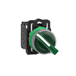 XB5AK123B5C0 – Illuminated selector switch, Harmony XB5, grey bezel, green handle, 22mm, universal LED, 2 positions, 1NO   1NC, 24V AC DC