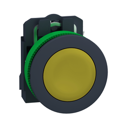 XB5FA51 – Antimicrobial Push button flush mounted, Harmony XB5, plastic, yellow, 30mm, spring return, unmarked, 1NO