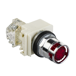 9001K3L35LRRH13 – Illuminated push-button, Harmony 9001K, metal, metal guard flush, red, 30mm, spring return, LED red, 24-28V, 1 C/O