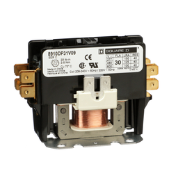 8910DP31V09 – Contactor, Definite Purpose, 30A, 1 pole, 208/240VAC 60Hz 220VAC 50Hz coil, open