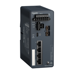 MCSESM053F1CU0 – network switch, Modicon Networking, managed, 4 ports for copper with 1 port for fiber optic, multimode