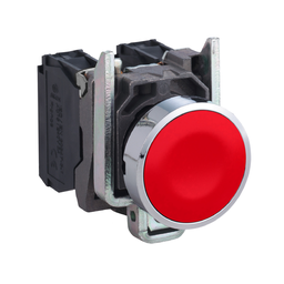 XB4BA45 – Push button, Harmony XB4, metal, flush, red, 22mm, spring return, unmarked, 1NO 1NC