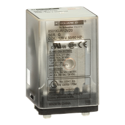 8501KUR13V20 – Relay, Harmony 8501K, 3PDT, 11 blades, coil, 10A resistive at 120V AC, 0.5 HP at 240V AC, 120V AC, 3NO   3NC