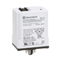 9050JCK60V24 – Timing Relay, Type JCK, plug In, on delay, programmable, 0.5 second to 999 hours, 10A, 240 VAC, 240 VAC 50/60 Hz