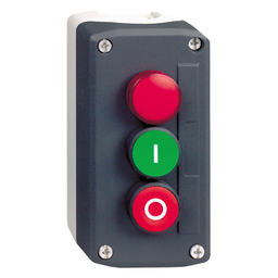 XALD363G – Complete control station, Harmony XALD, dark grey green flush/red flush pushbuttons Ø22 mm and red pilot light