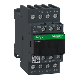 LC1DT32ED – IEC contactor, TeSys Deca, nonreversing, 32A resistive, 4 pole, 4 NO, 48VDC coil, open style