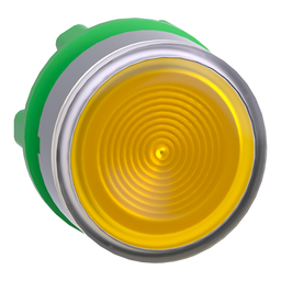 ZB5AW383SC0 – Head for illuminated push button, Harmony XB5, grey bezel, yellow flush, 22mm, universal LED, spring return, grooved lens