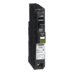 QO115PCAFIC – Mini circuit breaker, QO, 15A, 1 pole, 120VAC, 10kA, plug in, combo ARC fault, plug on neutral, clam