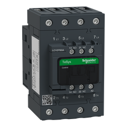 LC1DT60AB7 – IEC contactor, TeSys Deca, nonreversing, 60A resistive, 4 pole, 4 NO, 24VAC 50/60Hz coil, open style
