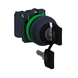 XB5FG33 – Key switch selector flush mounted, Harmony XB5, plastic, black, 30mm, key 455, 3 positions, stay put, 2 NO