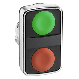 ZB4BA7340 – Head for double headed push button, Harmony XB4, metal, 22mm, 1 green flush unmarked 1 red flush unmarked