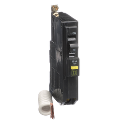 QOB115GFI – Mini circuit breaker, QO, 15A, 1 pole, 120VAC, 10kA, bolt on, 6mA grd fault A, pigtail