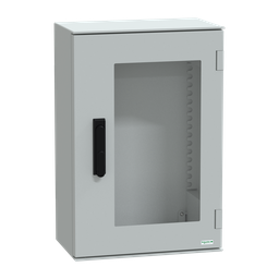 NSYPLM64TVG – Wall mounted polyester enclosure, Thalassa PLM, glazed door, with handle, 647x436x250mm, IP66, IK08, RAL 7035