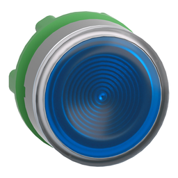 ZB5AW363SC0 – Head for illuminated push button, Harmony XB5, grey bezel, blue flush, 22mm, universal LED, spring return, grooved lens