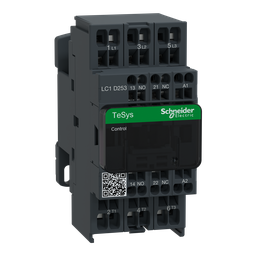 LC1D253B7 – IEC contactor, TeSys Deca, nonreversing, 25A, 15HP at 480VAC, 3 phase, 3 pole, 3 NO, 24VAC 50/60Hz coil, open style