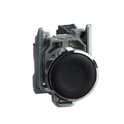 XB4BA21 – Harmony, 22mm push button, black flush, spring return, 1 NO, unmarked