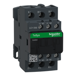 LC1D32E7 – IEC contactor, TeSys Deca, nonreversing, 32A, 20HP at 480VAC, up to 100kA SCCR, 3 phase, 3 NO, 48VAC 50/60Hz coil, open