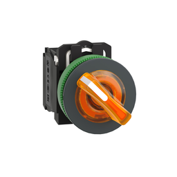 XB5FK125B5 – Illuminated selector switch, Harmony XB5, grey plastic, orange handle, 30mm, universal LED, 2 positions, 1NO   1NC, 24V AC DC