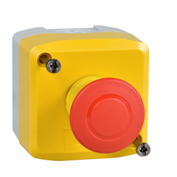 XALK198 – Control station, Harmony XALD, XALK, plastic, yellow, 1 red mushroom head push button 40mm, emergency stop push pull 1 NC, unmarked