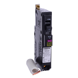QOB120VHDF – Mini circuit breaker, QO, 20A, 1 pole, 120VAC, 22kA, bolt on, dual function, pigtail