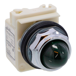 9001KP40G9 – Pilot light, Harmony 9001K, metal, polycarbonate, domed, green, 30mm, without bulb, 6V