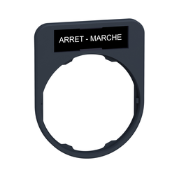 ZBYF2166 – Legend holder, Harmony XB5, 40 x 50mm, for flush mounted heads, plastic, dark grey, white marked ARRET-MARCHE