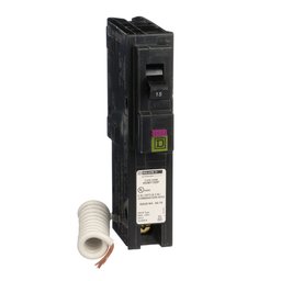 HOM115DFC – Mini circuit breaker, Homeline, 15A, 1 pole, 120VAC, 10kA AIR, combo ARC/ground fault, plug in, UL