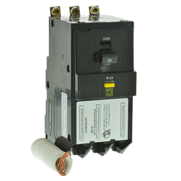 QOB350GFI – Mini circuit breaker, QO, 50A, 3 pole, 208Y/120VAC, 10kA, bolt on, 6mA grd fault A, pigtail