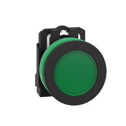 XB5FVB3 – Pilot light, Harmony XB5, antimicrobial, grey plastic, green flush mounted, 30mm, universal LED, plain lens, 24V AC DC