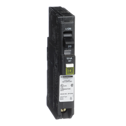 QO120PCAFIC – Mini circuit breaker, QO, 20A, 1 pole, 120VAC, 10kA, plug in, combo ARC fault, plug on neutral, clam