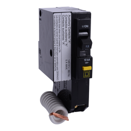 QO115GFI1201 – Mini circuit breaker, QO, 15A, 1 pole, 120VAC, 10kA, plug in, 6mA grd fault A, pigtail, aux switch 1B