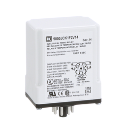 9050JCK1F2V14 – Timing Relay, Type JCK, plug In, on delay, fixed time, 2 seconds, 10A, 240 VAC, 24 VAC/DC