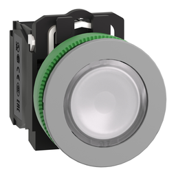 XB5FW31B5C0 – Illuminated push button, Harmony XB5, grey bezel, white flush mounted, 30mm, universal LED, 1NO   1NC, 24V AC