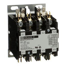 8910DPA34V02Y392 – Contactor, Definite Purpose, 30A, 4 pole, 20HP at 575VAC, 3 phase, 110/120VAC 50/60Hz coil, open, 2 NC power poles