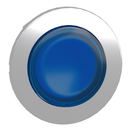 ZB4FH63 – Head for illuminated push button, Harmony XB4, metal, blue projecting, 30mm, universal LED, push-push, unmarked