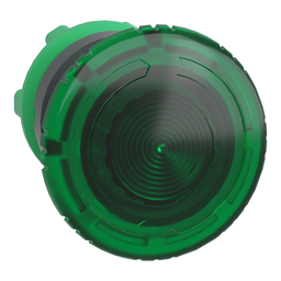 ZB5AW733 – Head for illuminated push button, Harmony XB5, plastic, green mushroom 40mm, 22mm, latching turn to release, clear boot