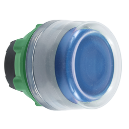 ZB5APA6C0 – Push button head, Harmony XB5, plastic, flush, blue, 22mm, spring return, clear boot, unmarked, grey bezel