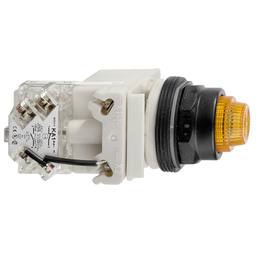 9001KT35LYA31 – Push-to-test pilot light, Harmony 9001K, metal, polycarbonate, fresnel, amber, 30mm, LED yellow, 24-28V